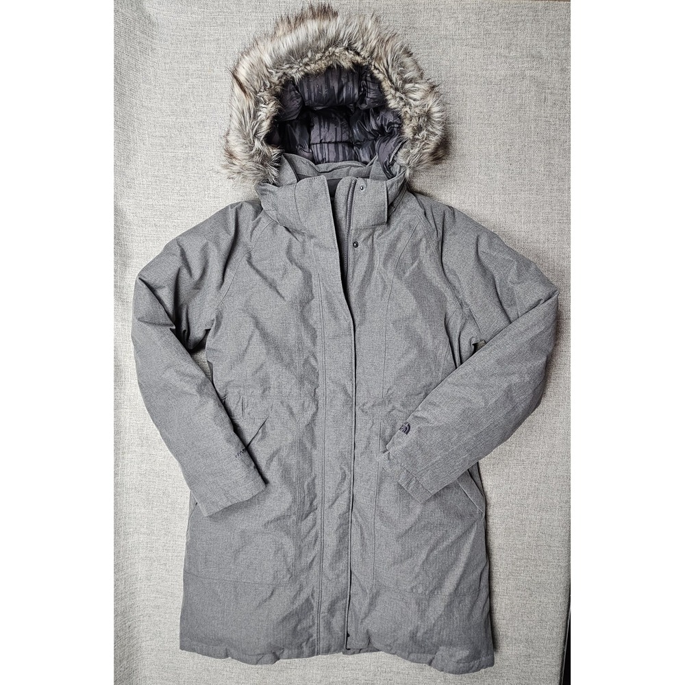 The North Face Coat Womens Large Gray HyVent Herringbone Hooded Insulated Parka